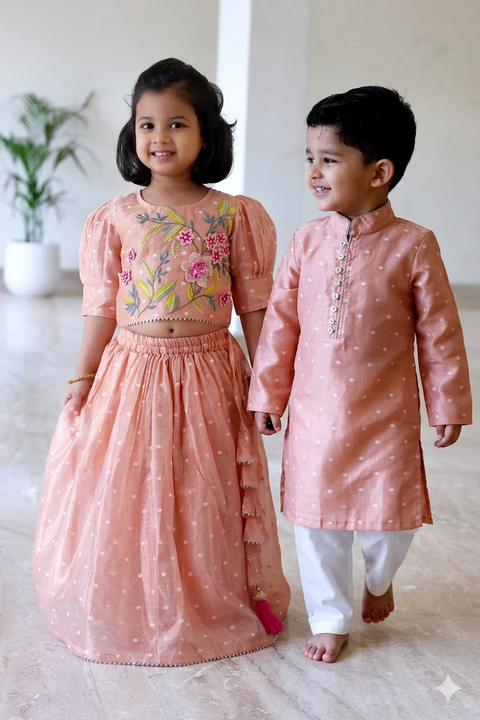 Peach Lehenga Set & Peach Kurta Pajama