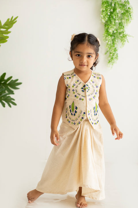 Waist jacket with draped skirt