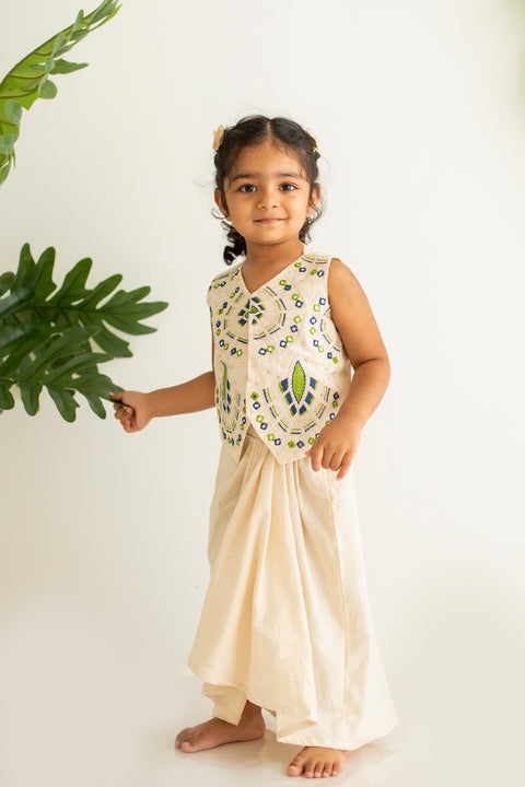 Waist jacket with draped skirt