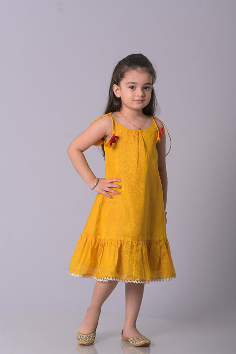 Yellow Silk tiered tunic style with dori adjustable straps - My Store