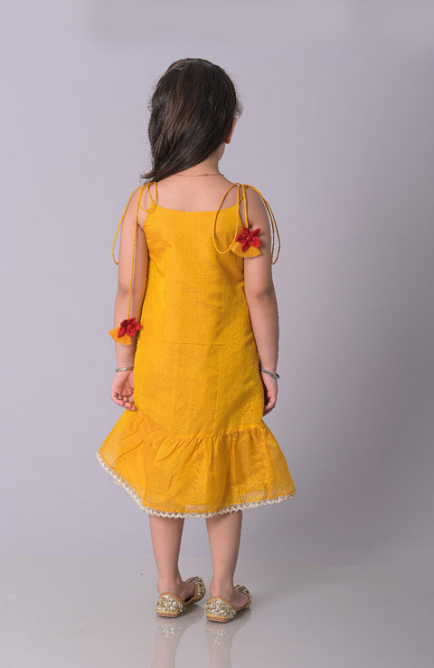 Yellow Silk tiered tunic style with dori adjustable straps - My Store