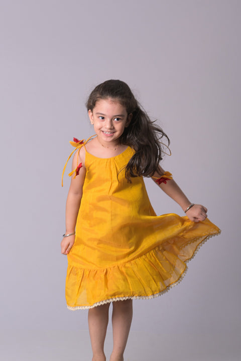 Yellow Silk tiered tunic style with dori adjustable straps - My Store