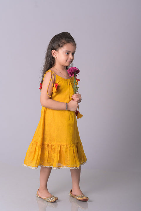 Yellow Silk tiered tunic style with dori adjustable straps - My Store