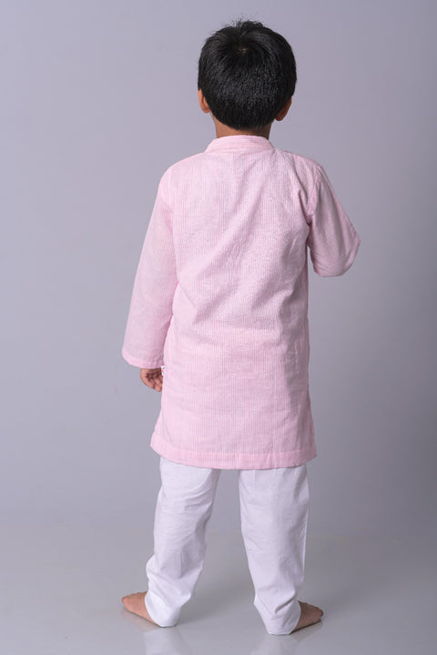 Cotton stripe Kurta Pajama with Hand block-printed cotton waist jacket - My Store