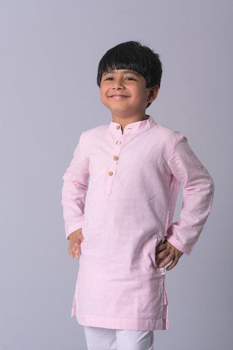 Cotton stripe Kurta Pajama with Hand block-printed cotton waist jacket - My Store