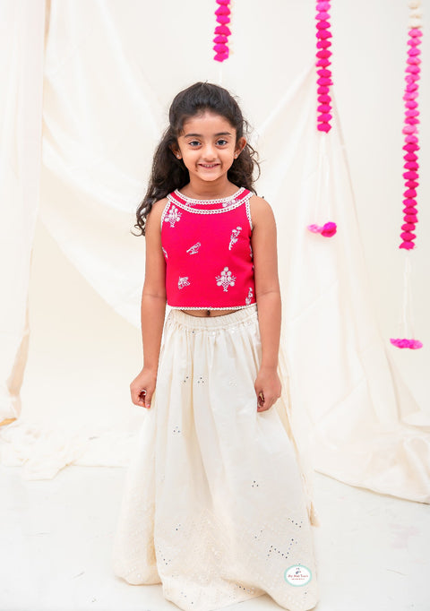 Pink/Offwhite Embroidery Lehenga - My Store