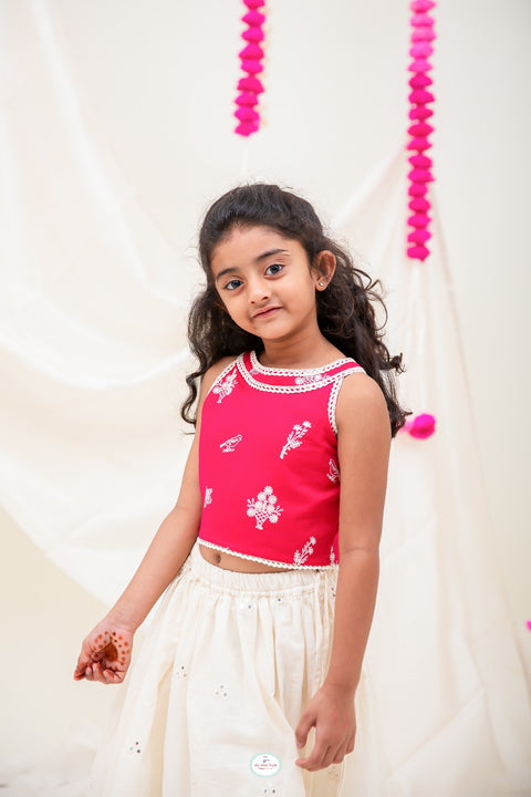 Pink/Offwhite Embroidery Lehenga - My Store