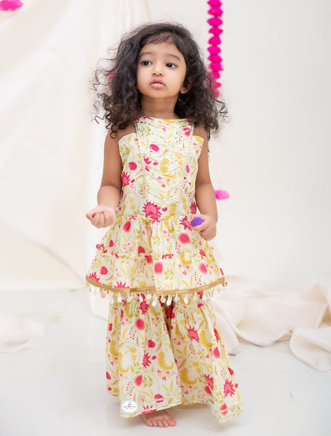 Lemon Yellow block printed Sharara Set & Cotton printed Kurta Pajama - My Store
