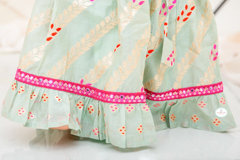 Silk Chanderi Green Lehanga Set - My Store