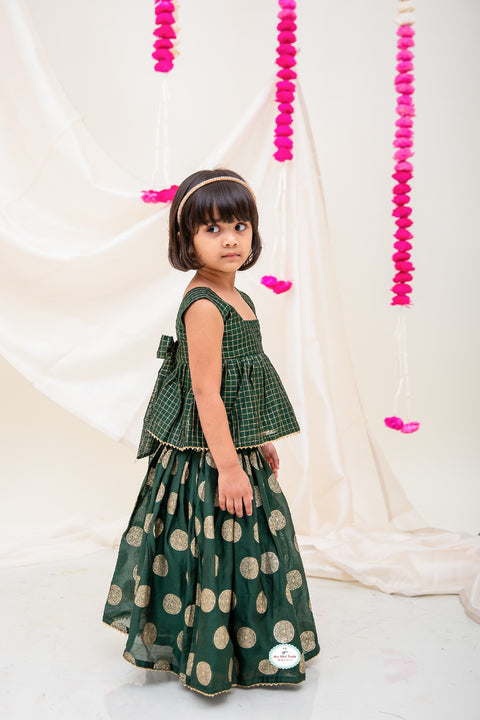 Silk Chanderi Green Lehanga Set - My Store