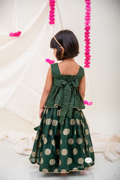 Silk Chanderi Green Lehanga Set - My Store