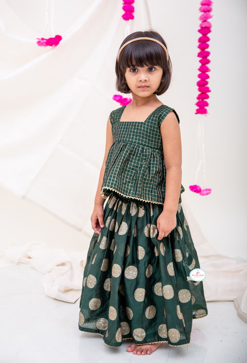 Silk Chanderi Green Lehanga Set - My Store