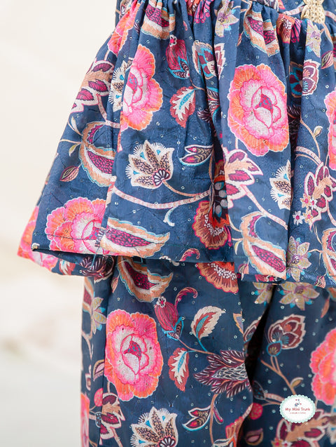 Mid-night Blue Chinon Sharara set & Midnight Blue Chinnon Textured Kurta Pajama - My Store