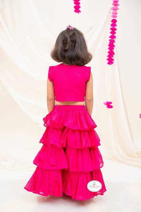 Chanderi Embroidery Ruffle Lehanga Set - Red - My Store