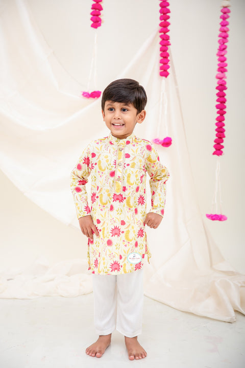 Lemon Yellow block printed Sharara Set & Cotton printed Kurta Pajama - My Store