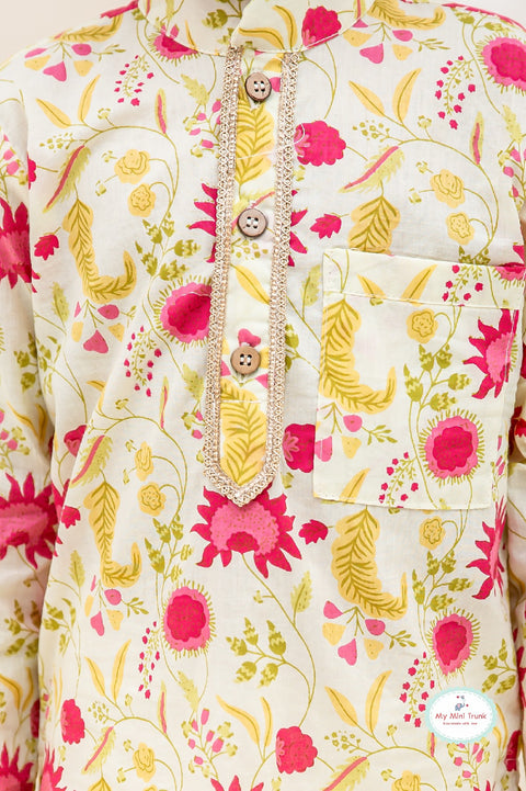 Lemon Yellow block printed Sharara Set & Cotton printed Kurta Pajama - My Store