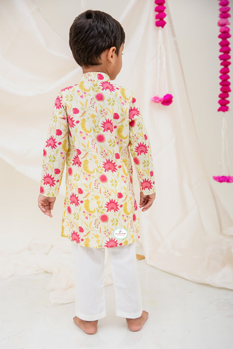 Lemon Yellow block printed Sharara Set & Cotton printed Kurta Pajama - My Store