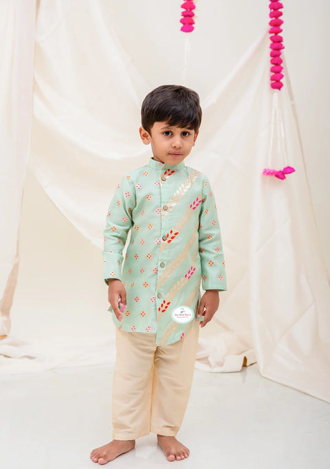 Silk Chanderi Green Lehanga Set &  Silk Chanderi Kurta Pajama