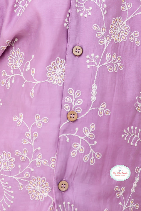 Lurex Kurta pajama with Jacket & Sharara set - Lilac - My Store