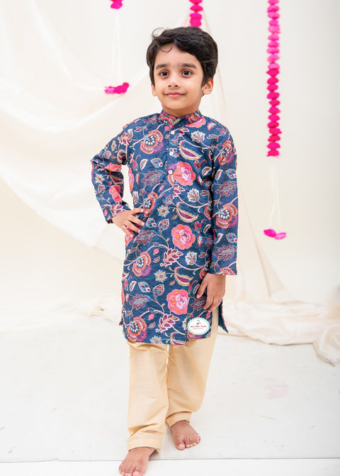 Mid-night Blue Chinon Sharara set & Midnight Blue Chinnon Textured Kurta Pajama - My Store