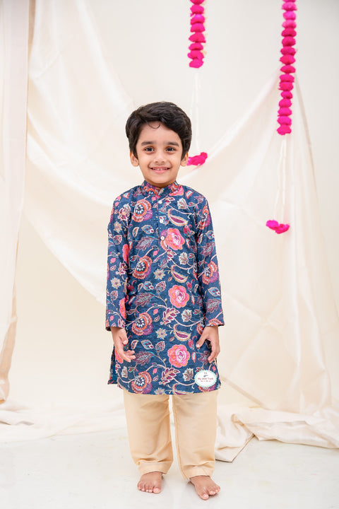 Midnight Blue Chinnon Textured Kurta Pajama - My Store