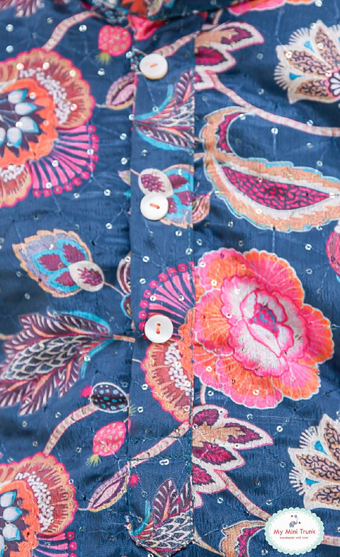Midnight Blue Chinnon Textured Kurta Pajama - My Store