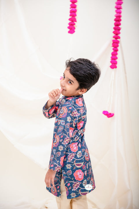 Midnight Blue Chinnon Textured Kurta Pajama - My Store