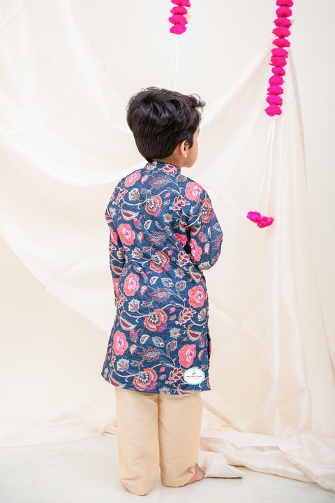 Midnight Blue Chinnon Textured Kurta Pajama - My Store