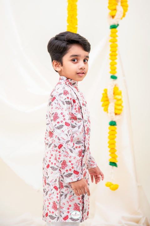 OffwhiteRed Chinnon Textured Kurta Pajama. - My Store