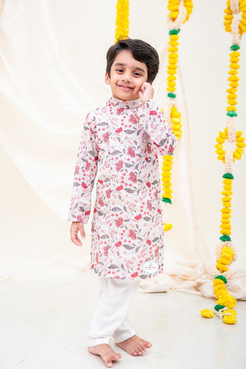 OffwhiteRed Chinnon Textured Kurta Pajama. - My Store