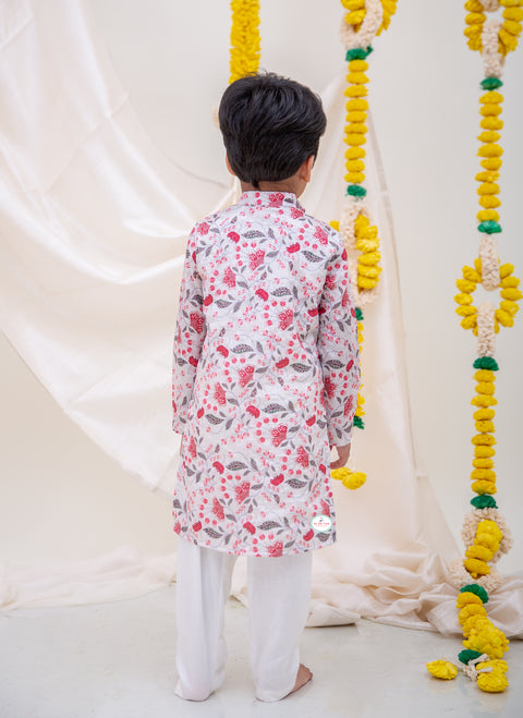 OffwhiteRed Chinnon Textured Kurta Pajama. - My Store
