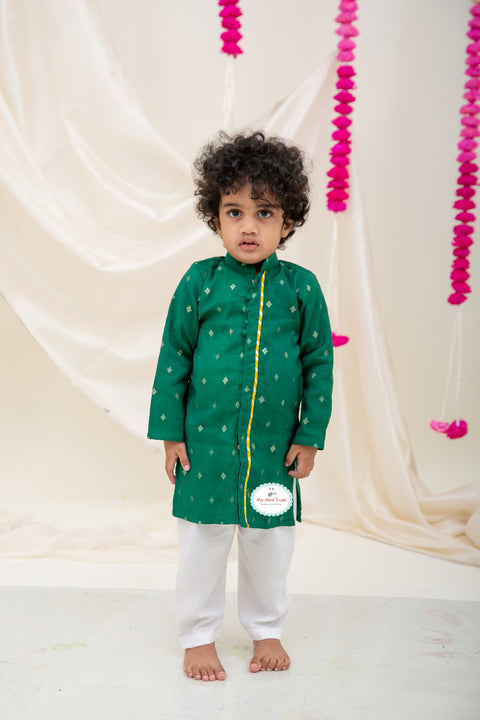 Green Silk Chanderi Kurta Pajama - My Store