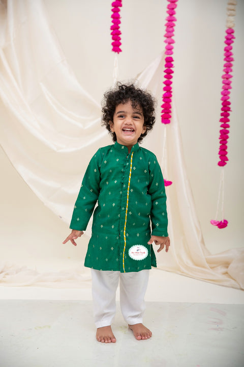 Green Silk Chanderi Kurta Pajama - My Store