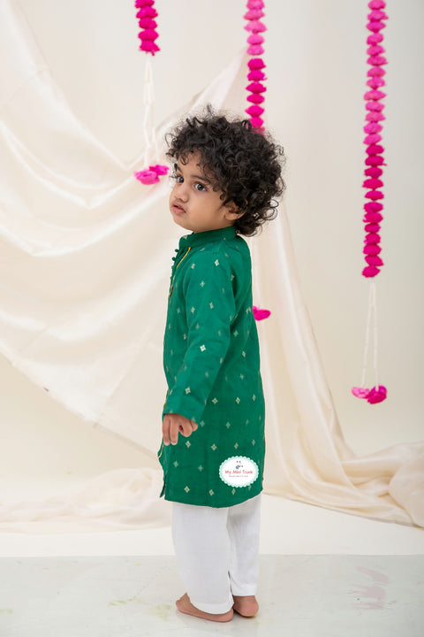 Green Silk Chanderi Kurta Pajama - My Store