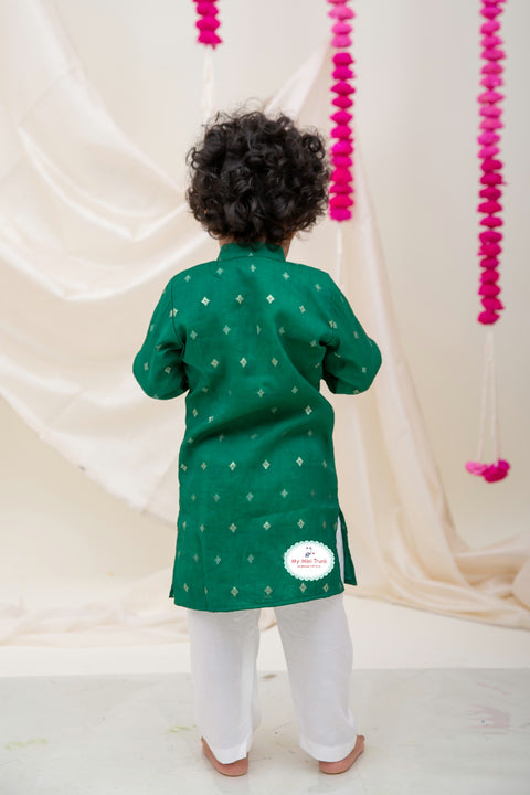 Green Silk Chanderi Kurta Pajama - My Store