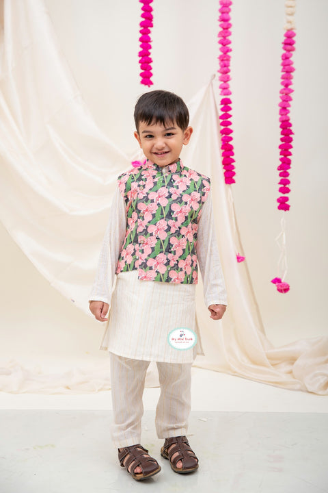 Lurex Kurta pajama with Jacket - Floral - My Store