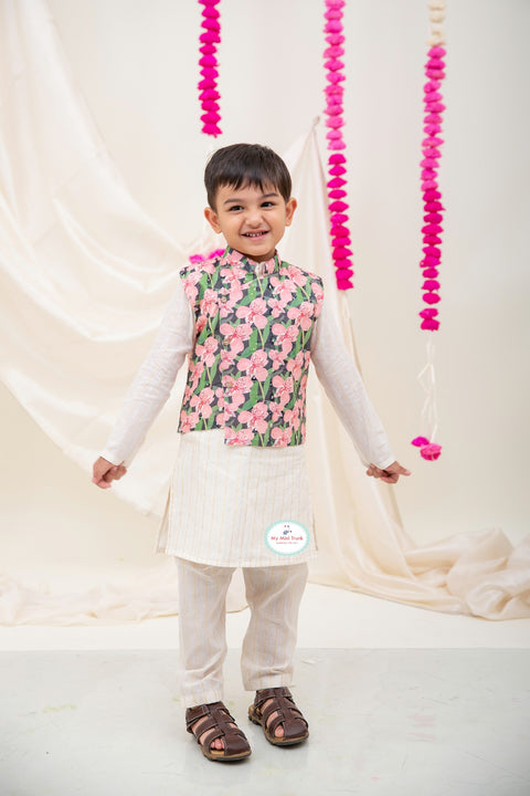 Lurex Kurta pajama with Jacket - Floral - My Store