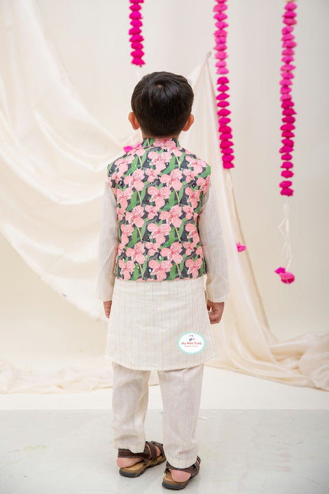 Lurex Kurta pajama with Jacket - Floral - My Store