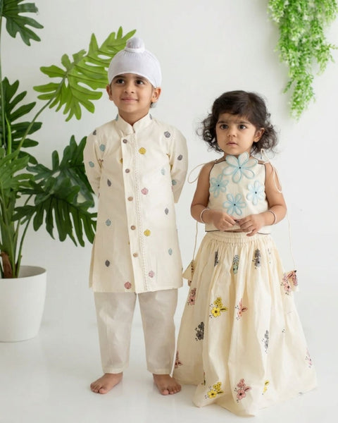 Offwhite Lehenga blouse and  Offwhite Kurta Pajama