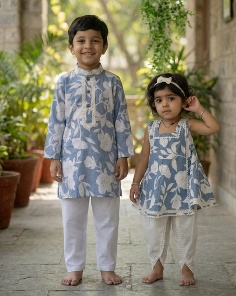 Blue Dhoti set and Offwhite kurta pajama