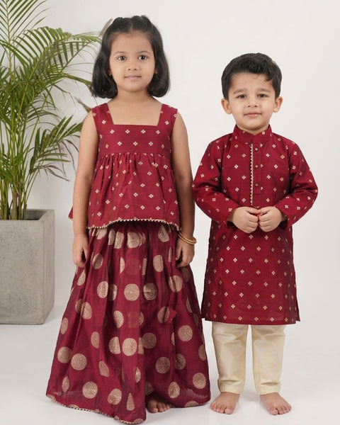 Maroon Kurta Pajama & Maroon Lehenga