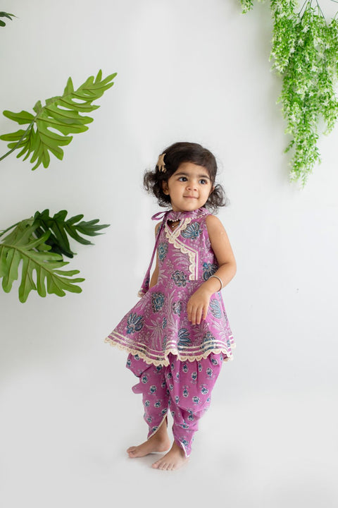 LAVENDER Peplum style kurta and Dhoti in 100 % COTTON