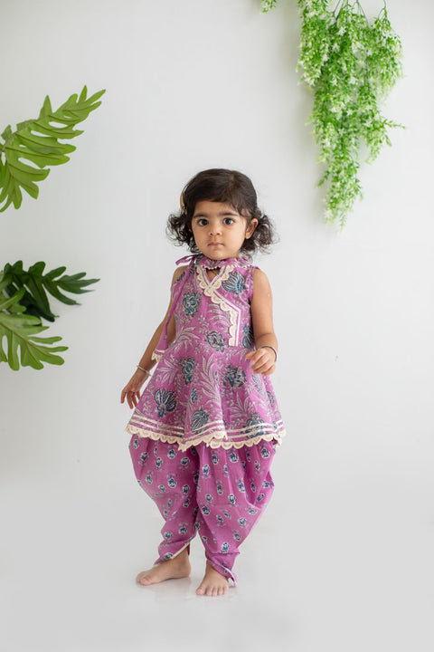 LAVENDER Peplum style kurta and Dhoti in 100 % COTTON