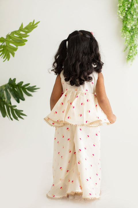 White peplum set with flared palazzo
