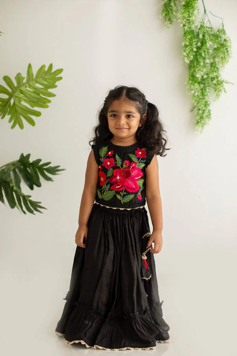 Black kurta pajama with jacket and Black Embroidery Silk Lehanga Set