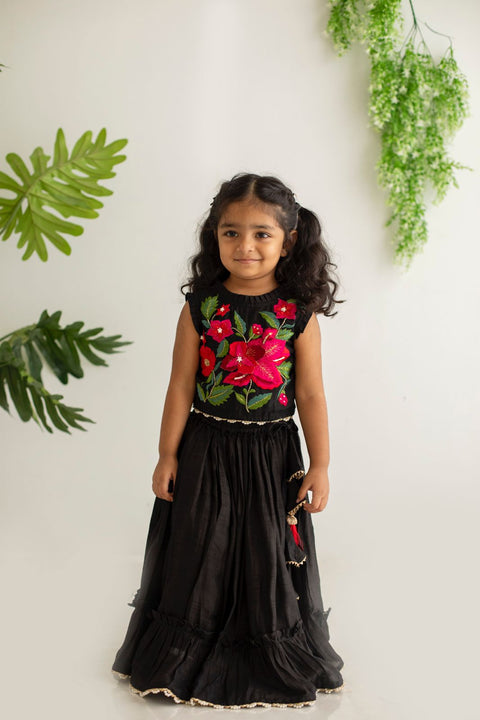 Black Embroidery Silk Lehanga Set