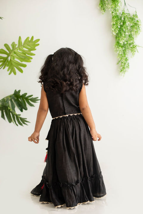 Black Embroidery Silk Lehanga Set