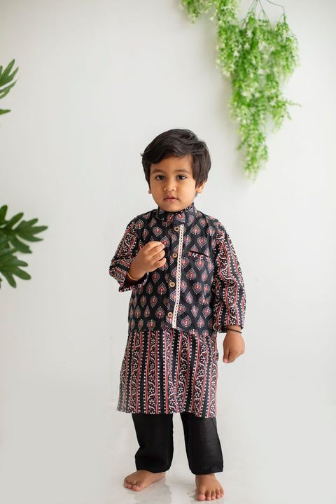 Black cotton kurta with jacket