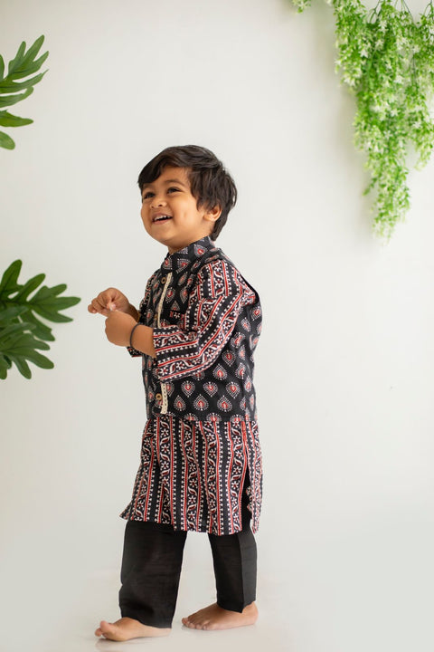 Black cotton kurta with jacket