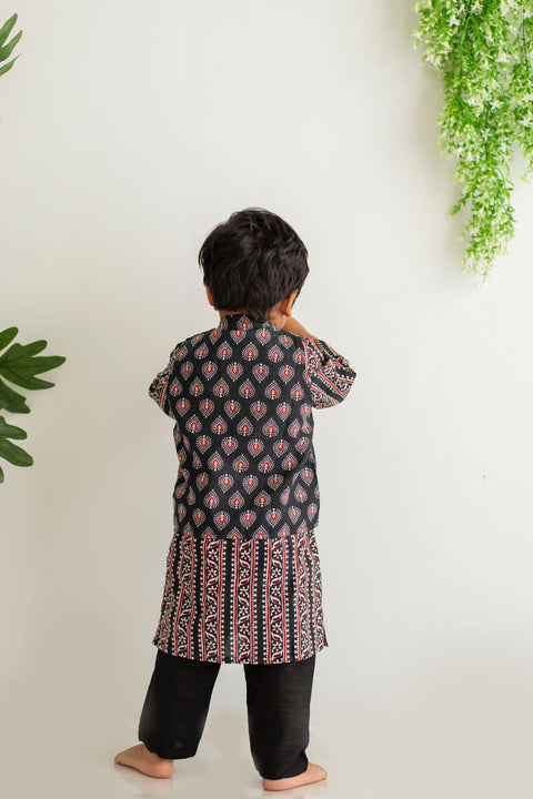 Black cotton kurta with jacket